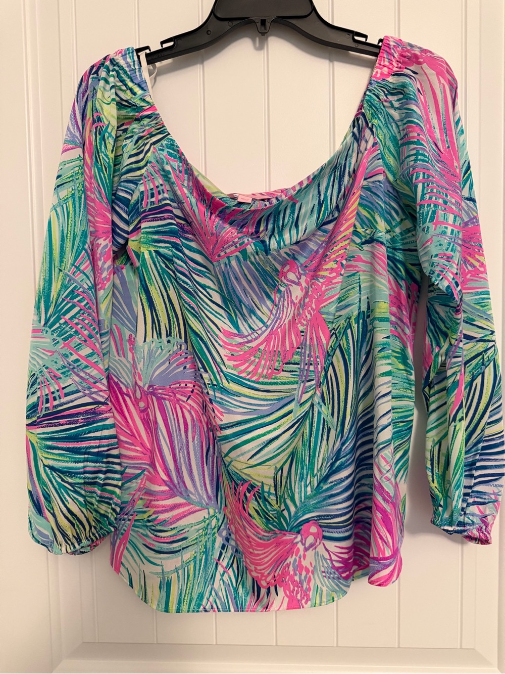 Lilly Pulitzer Palm Print Off the Shoulder Silk Top